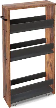 4 Tier Slim Storage Cart with Handle for Small Spaces - Black+Brown Wood