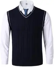 [Generic] Men's V Neck Sweater Vest Casual Cable Knit Slim Fit Sleeveless Pullover Sweater with