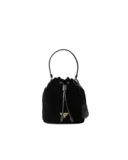 PRADA $1990 Black Velvet And Nappa Leather Details Bucket Bag New/Authentic