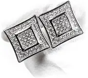 [Street Knitted] Men’s Square White Gold 925 Sterling Silver Hypoallergenic Micro Pave 3D Iced 5A Cz Hip Hop Screw Back Post Stud Earrings For Men Women Jewelry Gifts, Small, Sterling Silver, Cubic Zirconia