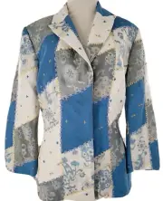 Oscar De La Renta Jacket Womens 12 Ivory Ocean Patchwork Jacquard Blazer NEW