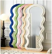 1.7m Elegance Curvy Floor Mirror Wavy Full Lenght Curvy Squiggle Full Body Irregular Asymmetrical Floor Home Decor Blue