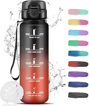 1 Litre Sports Water Bottle with Filter, Leak-Proof Drinking Bottle for Adults, Water Bottle with Time Marking, Motivational Water Bottle for Hiking, Gym, Camping, Outdoor, Black Red