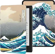 OLAIKE Case for All-New 6.8" Kindle Paperwhite (11th Generation- 2021 Release) - PU Leather Cover with Auto Wake/Sleep - Fits Amazon Kindle Paperwhite Signature Edition,The Surfing in Kanagawa