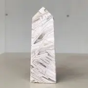 75g Natural White Mexican Crazy Lace Agate Quartz Crystal Obelisk Healing C383