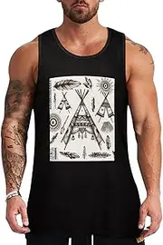 [NQHJT] Men Tank Tops Feather Head Band Teepee Tent Sleeveless T Shirts for Men's Fitness Quick Dry Gym Tank Top for Men