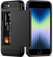 for iPhone 8 case, iPhone 7 case,iPhone SE Case 3/2 (2022/2020 Edition) with Card Holder(Store 2 Cards) Wallet Case Slim Heavy Duty Protectie Shockproof Hidden Card Slot for iPhone SE/8/7,Black