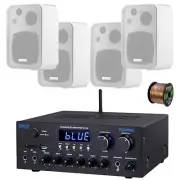 Pyle PDA99BU 2-Channel Home Audio Bluetooth Receiver, 4x 4" White Speaker, Wire