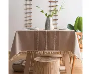 Embroidery Tassel Tablecloth - Cotton Linen Dust-Proof Table