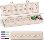 [Foldable Design & Dual Protection] - Weekly Pill Organizer 2 Times a Day, Large 7 Day AM PM Medicine Container Box, Portable Week Travel Pill Case for Daily Medication, Vitamin, Supplement - Khaki