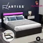 Artiss Bed Frame DOUBLE Size RGB LED Gas Lift Storage Mattress Base Black COLE