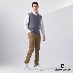 【pierre cardin 皮爾卡登】網路獨家 男款 羊毛混紡素色V領針織毛衣背心-灰色(7225461-95)