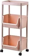 Storage Trolley Rolling Cart Kitchen Tier Wheel Organizer 3 Layers Storage Shelf Rack Pink