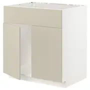 METOD base cabinet f sink w 2 doors/front, white/Havstorp beige, 80x60x80 cm