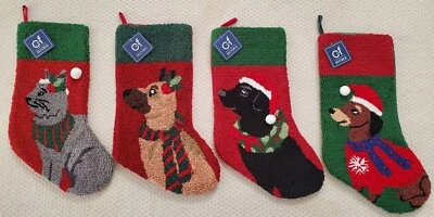 C and F Home Pet Latch Hook christmas stocking, Cat Dachshund Black Lab Shepherd