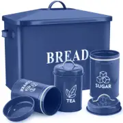 Navy Blue Bread Box with Canister Sets for Kitchen Countertop, Metal Storage ...