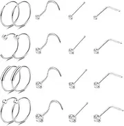 [Drperfect] 22G 20G 18G Nose Rings for Women Men, Nostril Nose Piercing Jewelry Set, Surgical Steel Nose Ring Hoops, L Shape Nose Stud, Screw Nose Studs, Bone Nose Studs
