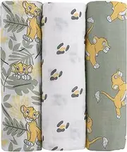 Disney Lion King Sage, Yellow, and White 3 Piece Muslin Swaddle Baby Blanket Set