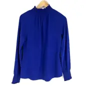 Chicos Shirt Size 0 Small Womens Blue Knit Romantic Peasant Smocked Top Knit