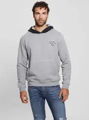 GUESS Grey Contrast Hoodie Jumper Size: Medium, Cotton