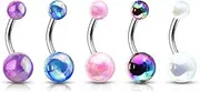 [Gekko Body Jewellery] GBJUK 5 Pack of Surgical Steel Belly Bars with Metallic AB Coated Balls Navel Rings, Metal
