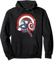 [Marvel] Captain America Retro Cartoon Shield Portrait Pullover Hoodie