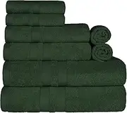 SUPERIOR Ultra-Soft 8-Piece Cotton Towel Set, Includes 2 Bath Towels, 2 Hand Towels, and 4 Washcloths, Daily Use Towels for Home, Bathroom, Guest Bath Room, Essential Quick Dry - Forest Green