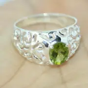 New Cast Genuine 2.5 CT Oval VS1 Peridot Filigree 925 Sterling Silver Ring Sz 12