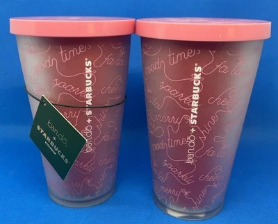 2-NWT 2018 Starbucks Ban.do Bando 16oz LE Pink Holiday Soft Touch Tumbler