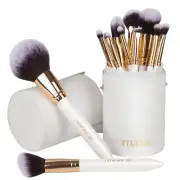 Makeup Brush Set Professional, 12 Pearlescent Wood Handle Makeup Brushes, Premiu