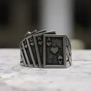 Royal Flush 925 Sterling Silver Ring - Unique Poker Playing Cards Design