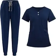 [yuksok] Women Scrub Uniform Set Jogging Cloth Top and Jogger Pants for Cosmetology Yoga