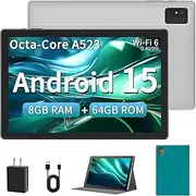 Android 15 Tablet for Adults, 10 inch Tablet - Google Tablet Computer with Octa-Core Processor, 8(4+4) GB RAM 64GB ROM, 1TB Expand, Wi-Fi 6 (2.4G + 5G), Dual Camera, 5000mAh Battery - Silver