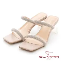 在飛比找momo購物網優惠-【CUMAR】粗鑽條兩條式高跟涼鞋(粉紅色)