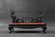 Black Wood Samurai Sword Holder Stand Wakizashi Katana Tanto Rack Dragon Carved