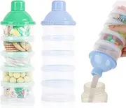 2 PCS 5 Layers Baby Milk Powder Dispenser, Milk Powder Pots,Formula Dispenser,Portable Milk Powder Formula Dispenser Container Pot Box Milk Cans Snack Storage Box for Travel (Blue + Green)