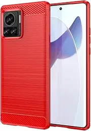 [Eabhulie] Motorola Edge 30 Ultra Case, Soft Carbon Fiber Brushed TPU Case Cover for Motorola Edge 30 Ultra Red