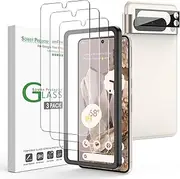 [amFilm] [3+1 Pack] for Google Pixel 8 Pro 6.7 inch 2023 Tempered Glass Screen Protector Guard with Camera Lens Protector, 0.26mm Thickness HD Clear, Anti-Scratch, Bubbles-Free, Case Friendly