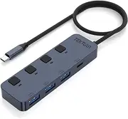 TEKTURN 4-Port USB-C Hub (10Gbps) with On/Off Switches, 1 USB-C & 3 USB-A Ports, Compatible with MacBook, iMac, iPad Pro, iPhone 16 Pro, Samsung S25 Ultra, iOS, Android & Windows