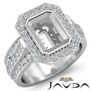 Diamond Engagement Emerald Ring 18k White Gold Halo Setting Semi Mount 1.65Ct