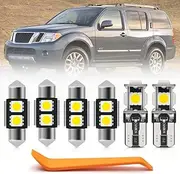 8pcs White LED Interior Light Bulbs Kit for Nissan Pathfinder 2005 2006 2007 2008 2009 2010 2011 2012 Map Dome Trunk License Plate Lights Interior LED Lights Bulbs Package + Install Tool