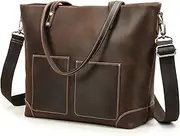 Top Grain Leather 14.2" Laptop Tote Bag Briefcase for Man & Woman, Retro Design & Adjustable Strap, Fits to 14.2" MacBook Pro/Air, Messenger Bag Handbag for Office/Travel, Coffee 14.2 Inch