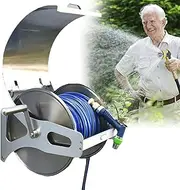Heavy Duty Wall Mounted Metal Water Hose Reel with Cover Outdoor Garden Storage Rack for Yard 100kg Load Capacity + 2m Hose