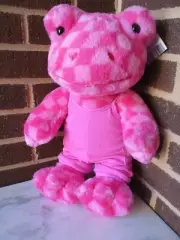 Build A Bear Pink Checker Frog 16" Plush-Pink Rib Knit Jumpsuit