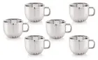 Stainless Steel Double Wall Sunflower Tea/Coffee Cup Set of 6, Color- Silver.