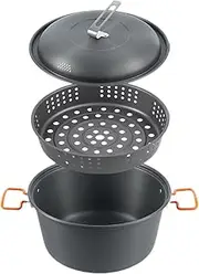 Camping Soup Pot, Outdoor Steamer Pot, Portable Cooking Set, Steamer Camping Pot, Portable Steamer Pot, Large 4.5l Capacity for Group Cooking Non-stick Interior for Outdoor Cooking