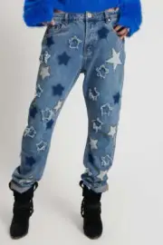 NEW OneTeaspoon ONE TEASPOON Womens Johnny Blue Star Saints Boyfriend Jeans