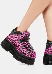 [New Rock] Pink Leopard M-Met011-C7 Ankle Boots
