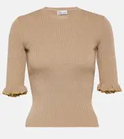 [REDValentino] REDValentino Ribbed-knit wool-blend top AU 6 neutrals