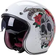 Motorcycle Jet Helmet for Men and Women Scooter Open Helmet Adult Vintage Double Visor Vintage Jet Helmet Half Motorbike Helmet DOT/ECE Approved F,L=59-60CM